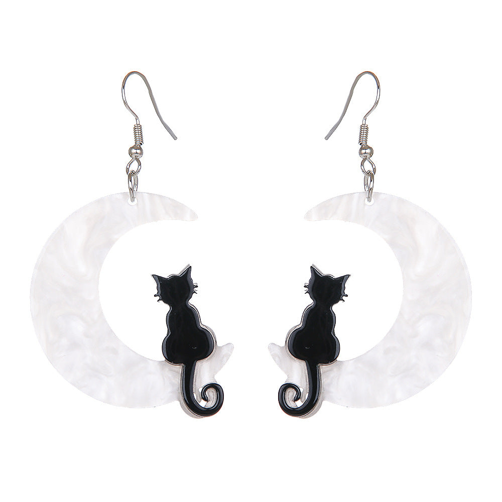 Wholesale Halloween White Moon Cat Bat Earrings